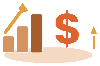 Illustration of an ascending bar chart, a growth arrow, and a dollar sign representing rising net worth